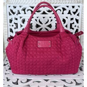 KATE SPADE Stevie Large Pink Quilted Nylon Satchel Side Belts Gold Hardware